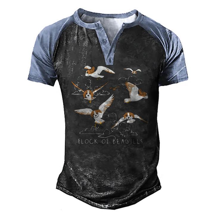 Flock Of Beagulls Beagle With Bird Wings Dog Lover Men's Henley Raglan T-Shirt